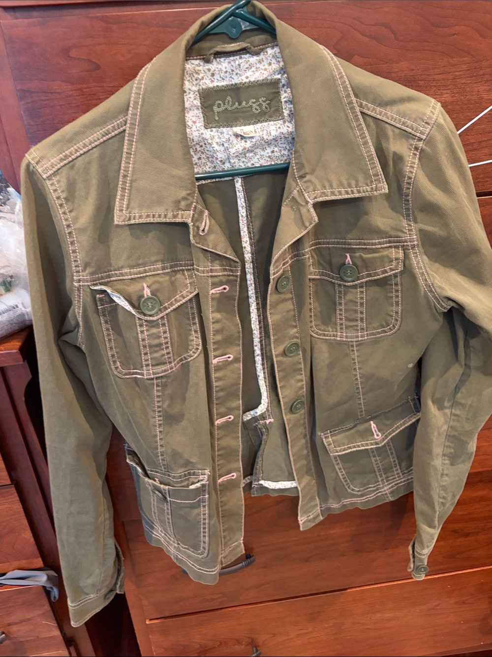 Plugg Olive Green Field Jacket with Floral Lining